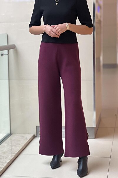 Ghisa Buttoned Wide Leg Knitwear Trousers