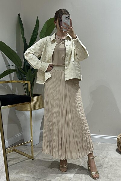 sentez giyim Sentez Saten Kırıştırma Etek