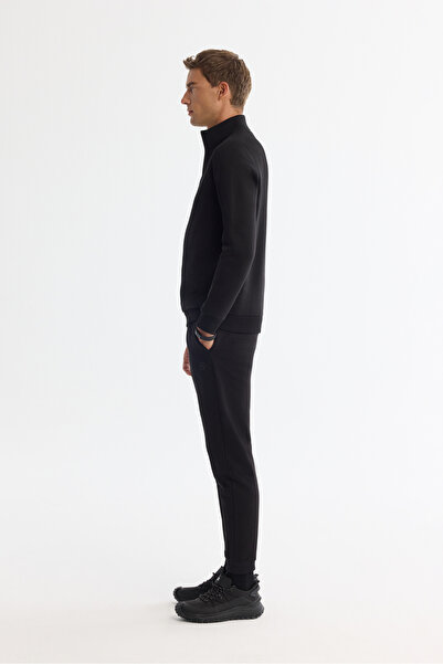 Avva Erkek Siyah Dik Yaka Fermuarlı 3 İplik Şardonlu Regular Fit Sweatshirt E001020
