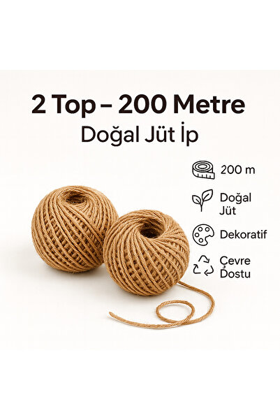 Owersea Hasır Jüt Ip 2 Top 100 Metre Doğal Jüt Ip - Keten Ipi, Hasır Ip, Halat Ip,çuval Ipi Süsleme Ipi