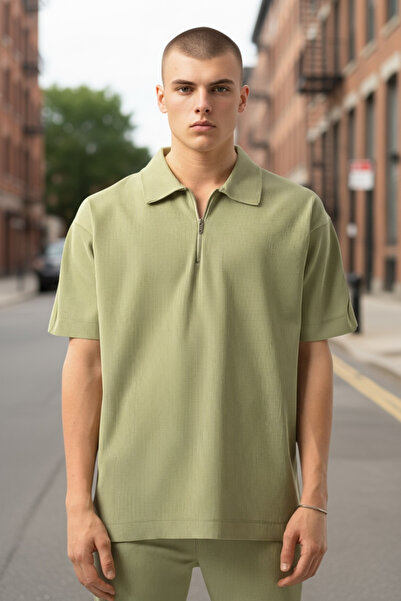 İLKCET MODA Ανδρικό μπλουζάκι Fermuarlı Çağla Ottoman oversized