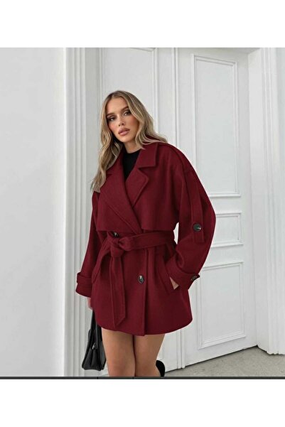 Zeynep Öykü Style Women's Cashmere Cape Windbreaker Detailed Buttoned Belted Short Coat