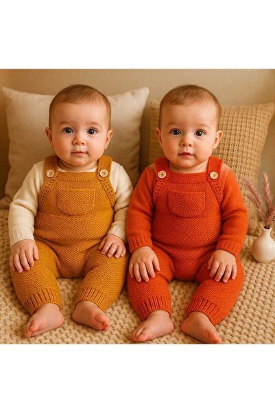 BEGİN Beige Color Newborn Gift Hand Knitted Cotton Baby Salopet 1 - 2 Years Old