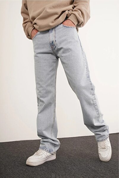 viking's line Erkek Baggy Jeans buz mavi kar yıkama wide leg pantolon