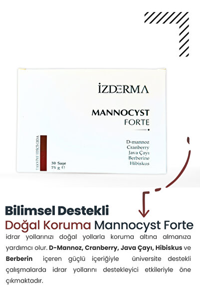 izderma Mannocyst Forte D-mannoz, Cranberry, Berberin, Java Çayı ve Hibiskus İçeren Takviye Edici Gıda