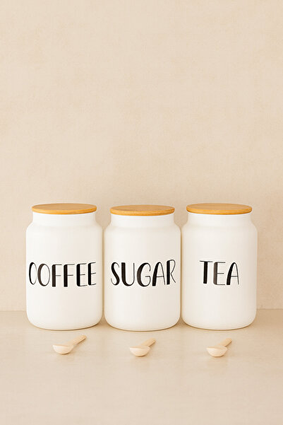 KaiHome 3lü Bambu Kapaklı 800ML Cam Çay/Kahve/Şeker Kavanoz Seti+AHŞAP KAŞIK
