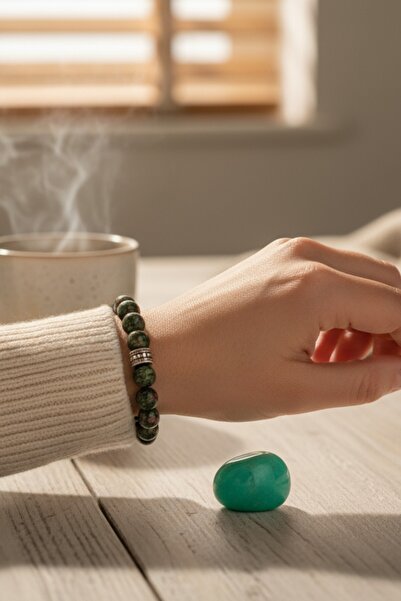 NBS Beautiful Naturel Stones Yeşim ( Şans Taşı Hediyeli ) ( Huzur , Depresyon , Netlik ) Doğal Taş Bileklik 8 Mm