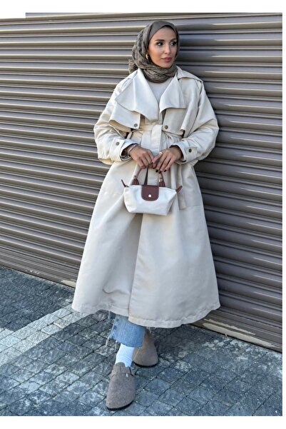 BZ BUTİK Bej Kuşaklı Oversize Trençkot - Şık ve Zamansız Stil