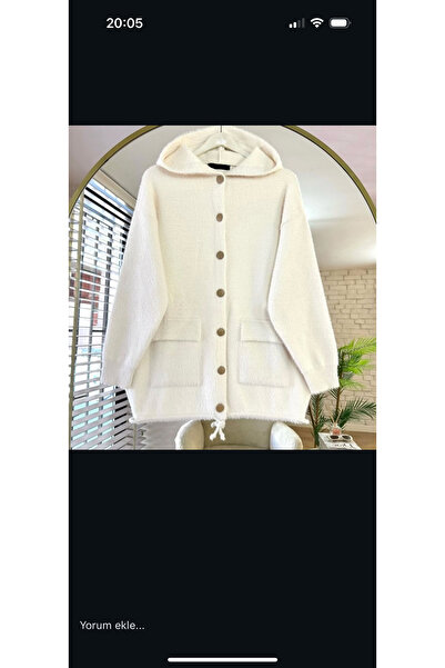 BZ BUTİK Angora Cardigan with Pockets and Hood