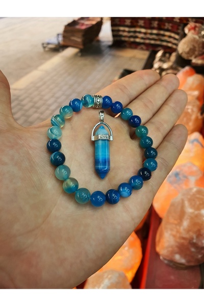 NBS Beautiful Naturel Stones Mavi Akik ( Nazar , Başarı , Mutluluk ) ( Kolye Hediyeli Stoğa Göre Farklılık Olabilir ) 8 Mm