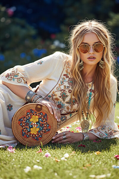 FASHION COCKTAIL Hasır Bali Endonezya Rattan Elişi İthal Astarlı Çıtçıtlı Doğal Malzemeli Omuz Çantası 20cm X 8cm