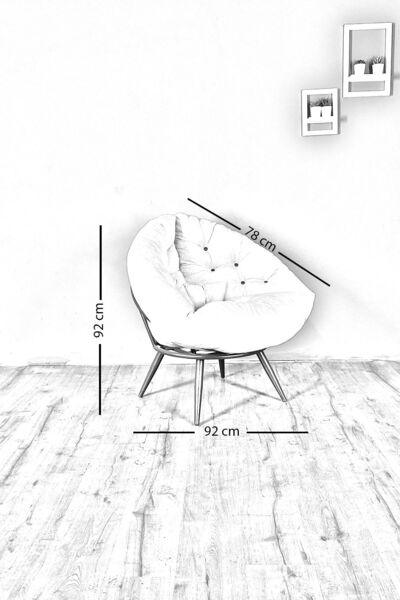 KANEPY Lüx Gri Berjer Koltuk 92x92: Modern Tekli Salon Koltuğu - Armut Minderli Metal Sandalye