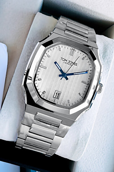 Tom Jones Kare Model Hediyelik Erkek Kol Saati Su Geçirmez Gümüş Renk Çelik Kordon Hediye Bileklik GTJE2103C2