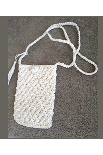 Esram Butik Örgü Çanta / Hasır Çanta / Rafya Çanta / Yazlık Çanta / Telefon Çantası / Kağıt İp Çanta Beyaz