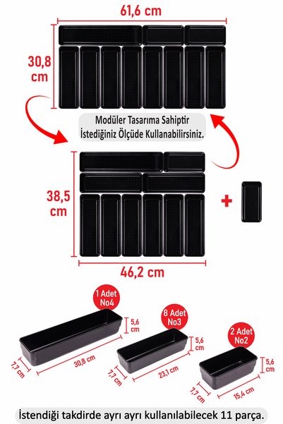 color house Glossy Black (Piano Black) Set of 11 Modular Drawer Cutlery Organizer Organizer