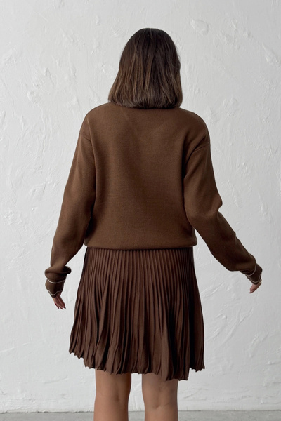 Lusin Női barna, stílusos hajtókás, részletgazdag kardigán blúz szoknya alsó felső kétrészes szett (új szín)