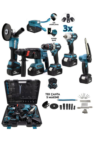 BRANZEG 6'Lı Altılı Şarjlı Matkap Seti 13mm Çelik Mandrel Vidalama