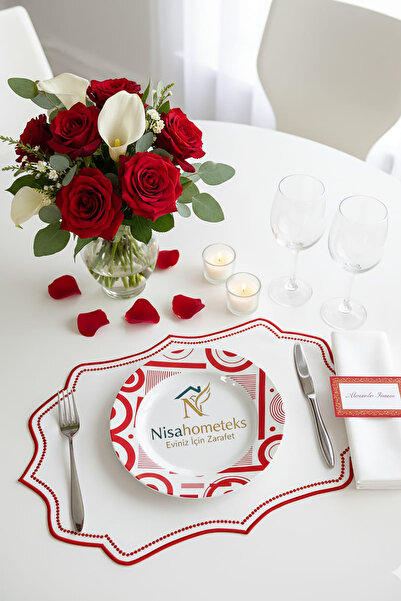 Nisahometeks 6 Adet Nakışlı Keten Amerikan Servis - Keten Supla