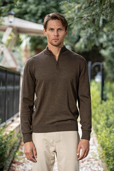 Paşahan Half Fisherman Zippered Wool Knit Sweater