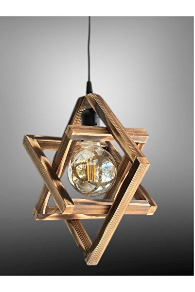 ONUR AVİZE Retro Eskitme Siyah Tekli Ahşap Avize