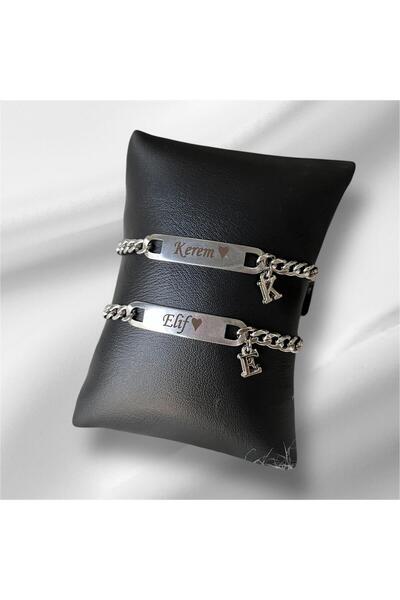 HayDün Kararmaz Çelik 2li Harfli Bileklik Sevgili/çift/arkadaş Bilekliği Unis...