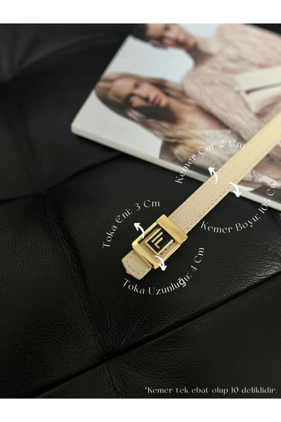 Fiori حزام نسائي بيج بإبزيم ذهبي مع شعار F، حزام نسائي ذهبي، حزام بنطلون، حزام سترة