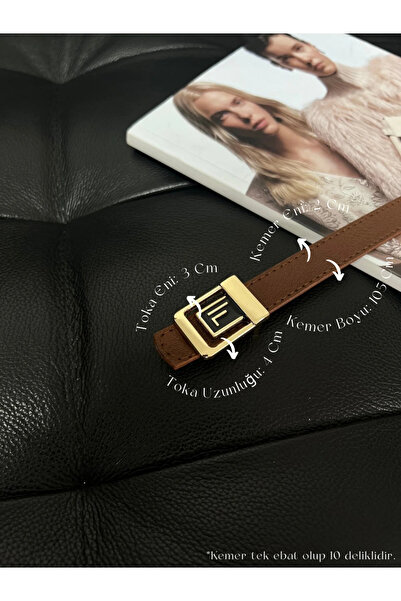 Fiori F Logolu Gold Tokalı Taba Kadın Kemeri, Gold Kadın Kemeri, Pantolon Kem...