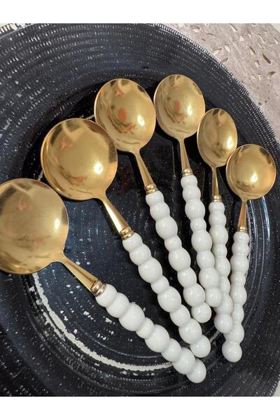 PerottiHome 6-Piece Gold Pearl Dinner Spoon Set
