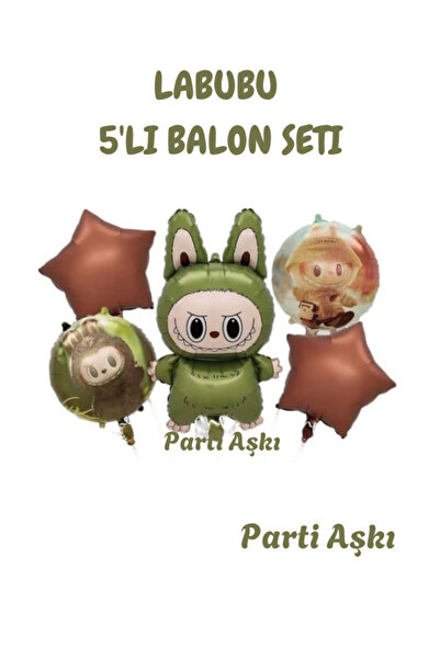 PARTİ AŞKI Labubu Balon 5'li Folyo Balon Seti & Labubu Konsept Parti Balonu