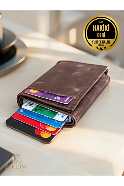 ZERİUM Genuine Leather Axton – Genuine Leather Mechanism Premium Men's Wallet and Card Holder