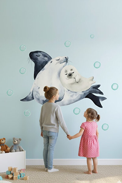 Kt Grup Su Altı Dünyası Uyuyan Sevimli Fok Balıkları Dekoratif Duvar Sticker