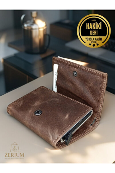 ZERİUM Genuine Leather Axton – Genuine Leather Mechanism Premium Men's Wallet and Card Holder