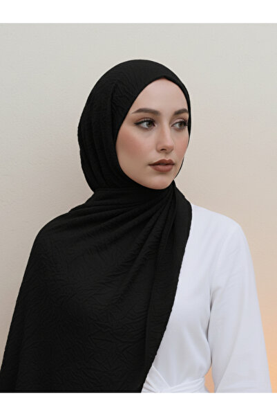 La Fien Neo Pamuk Serisi İpeksi Yumuşak Krinkıl Tok Duruşlu Kaymaz Zamansız Siyah Şal Eşarp