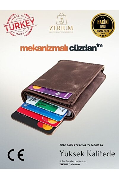 ZERİUM Genuine Leather Axton – Genuine Leather Mechanism Premium Men's Wallet and Card Holder