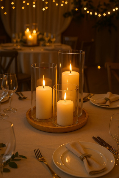 Paşabahçe 3 Lü Cam Vazo Silindir Mumluk Seti