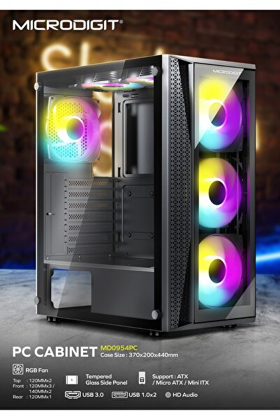 Microdigit Raider Series Desktop Gaming Computer Case/Cabinet Strata with Tempered Glass Side Panel With RGB