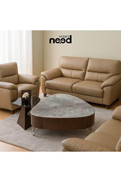 HOMEZ NEED Wooden table with marble top and black glass