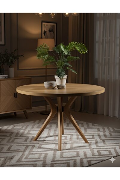 Alaylı Mobilya Koltuk Döşeme Wicker Ahşap (120X120) Kayın Yuvarlak Yemek Masa...