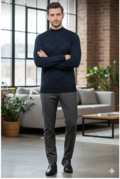 güncüoğlu Half Fisherman Men's Steel Knitted Sweater