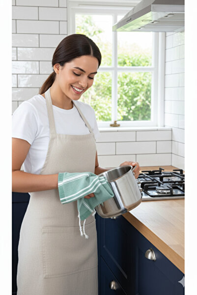 Miracolo Home Sultan Peşkir Set of 2 Green Drying Cloths with White Stripes 50X80