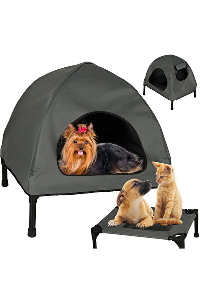 SERSIMO Casuta cu pat pentru caini si pisici, cu acoperis detasabil si baza ventilata, 54x44x60 cm, negru