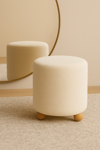 UYKUMODU ile PELUŞ KREM 45 X 45 CM DOĞAL GÜRGEN TOPUZ AYAKLI ÇOK AMAÇLI PUF K...