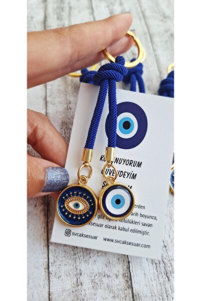 Svc Aksesuar سلسلة مفاتيح فاخرة مزينة بخرز العين الشريرة - أزرق داكن (10.5 سم)
