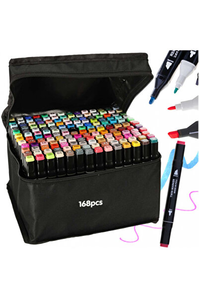 Ikonka Set 168 markere duble multicolore Ikonka, in gentuta cu fermoar si sup...