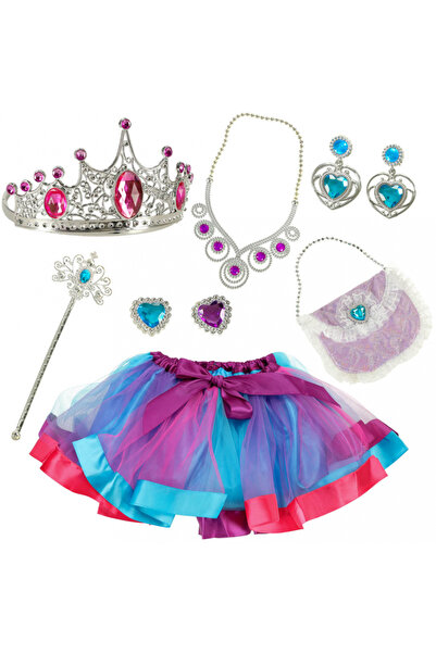 Ikonka Set Costum de regina cu 9 elemente 3-7 ani albastru/roz