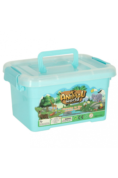 Ikonka Set figurine pentru copii Zoo safari, cu 19 elemente in cutie de transport cu maner