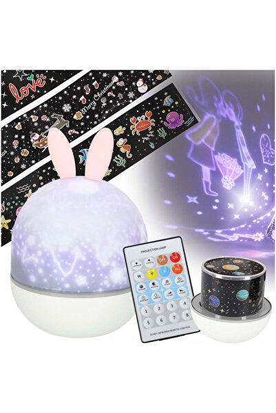 Ikonka Lampa de veghe pentru copii Rabbit, dimensiune 12 x 16.5 cm, rotativa,...