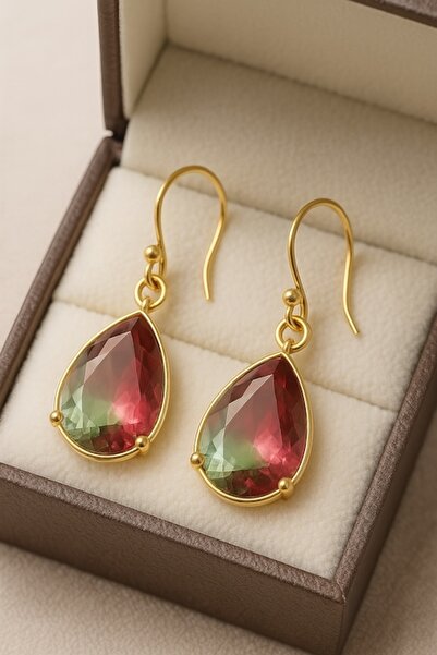 OEM Handmade Green Pink Drop Earrings, blown with 18K Gold – For a vibrant and colorful date