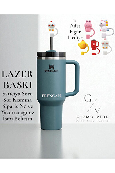 Stanley Kişiselleştirilebilir Quencher Pipetli 1.18 L Termos Özel Tasarım/İsimli Petrol Mavisi