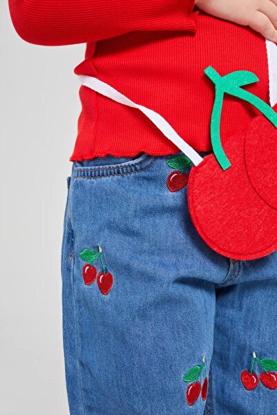 bebegci Kiraz Desen Detaylı Kot 3'Lü  Bebek Takım